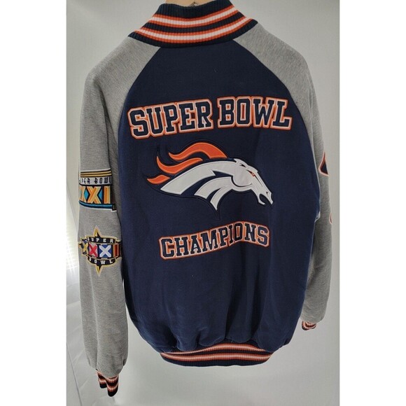 Vintage Denver Broncos Super Bowl Champions Patch Varsity Jacket w Hood - Picture 1 of 10